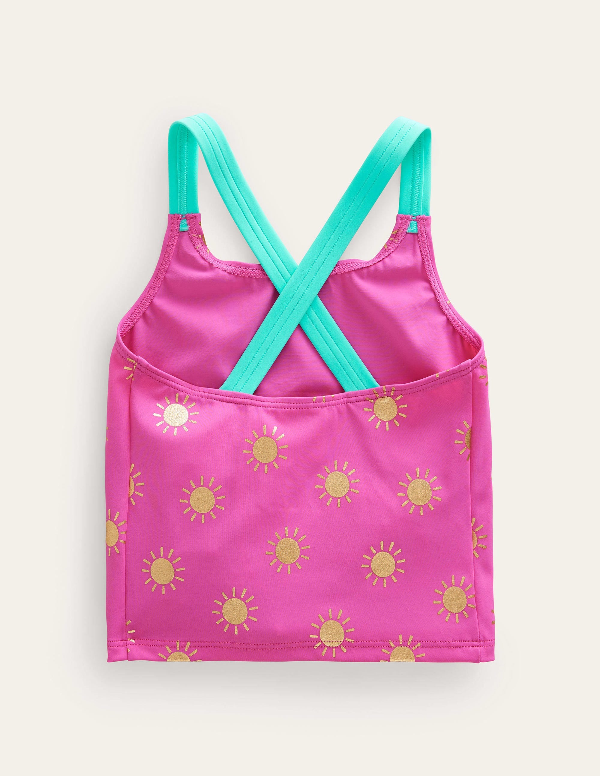 Haut de tankini à dos croisé-Rose bonheur/soleils métallisés dorés - Image 2