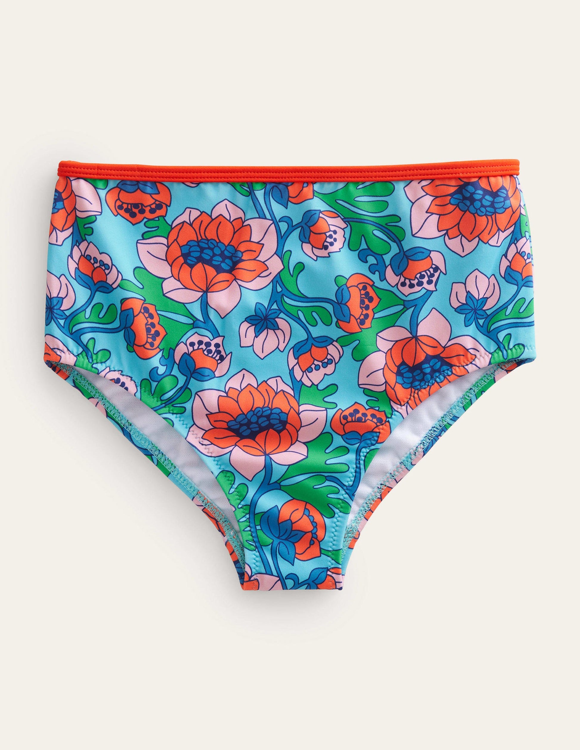 Bikinihose mit hohem Bund-Mohnblumenrot, Frühlingsblumen-1