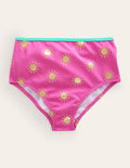 Bikinihose mit hohem Bund-Rosarot, Goldfolien-Sonnen