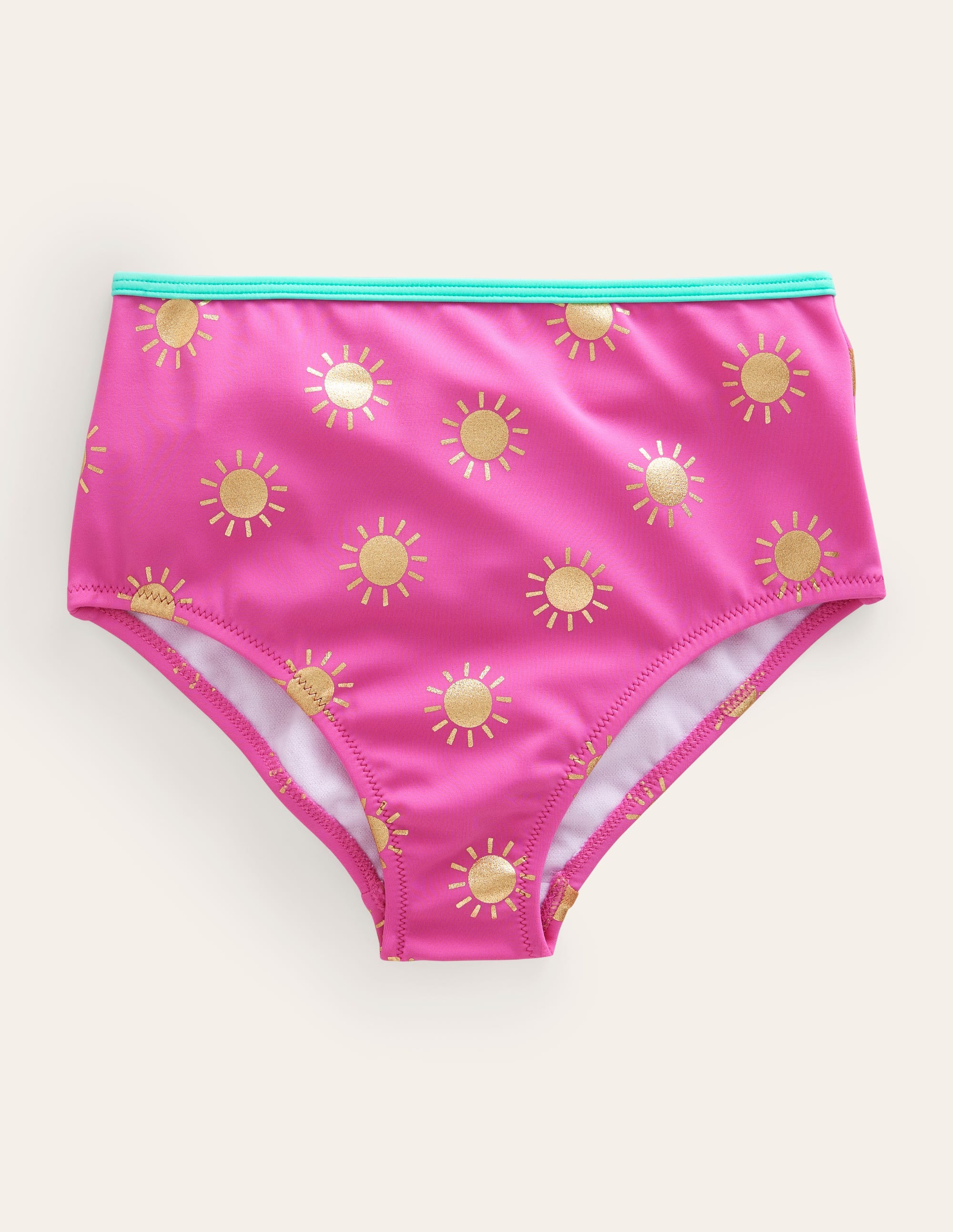 Bikinihose mit hohem Bund-Rosarot, Goldfolien-Sonnen - Image 1