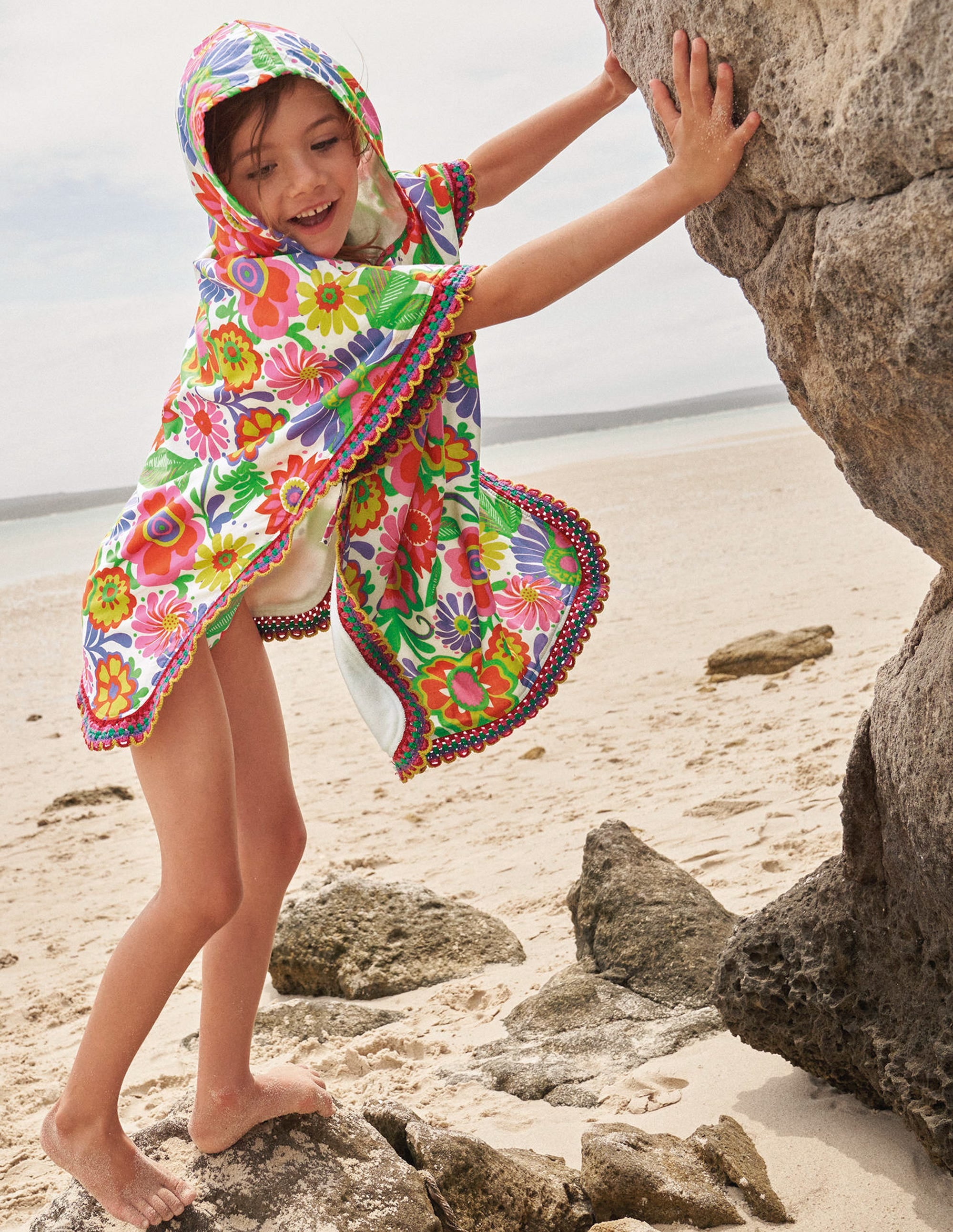 Towelling Poncho Hoodie-Multi Festival Floral - Image 4