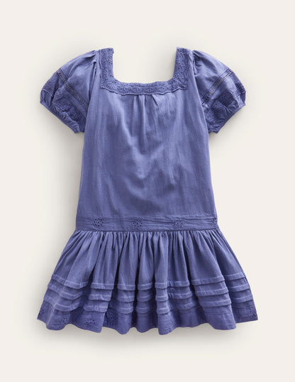 Kleid mit tiefer Taille-Sanftes Segelblau-1
