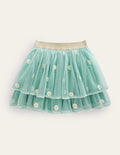 Embroidered Tulle Skirt-Hot Spring Daisy Embroidery