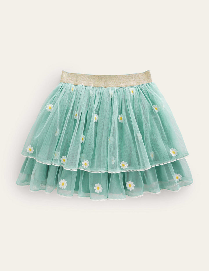 Embroidered Tulle Skirt-Hot Spring Daisy Embroidery