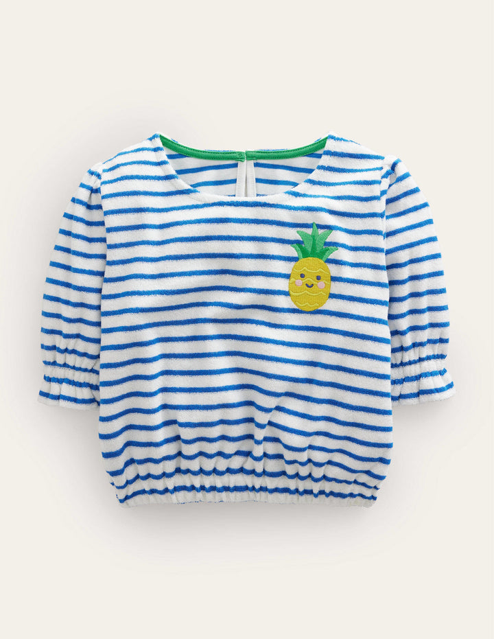 Embroidered Towelling Top-Cabana Blue/Ivory Pineapple
