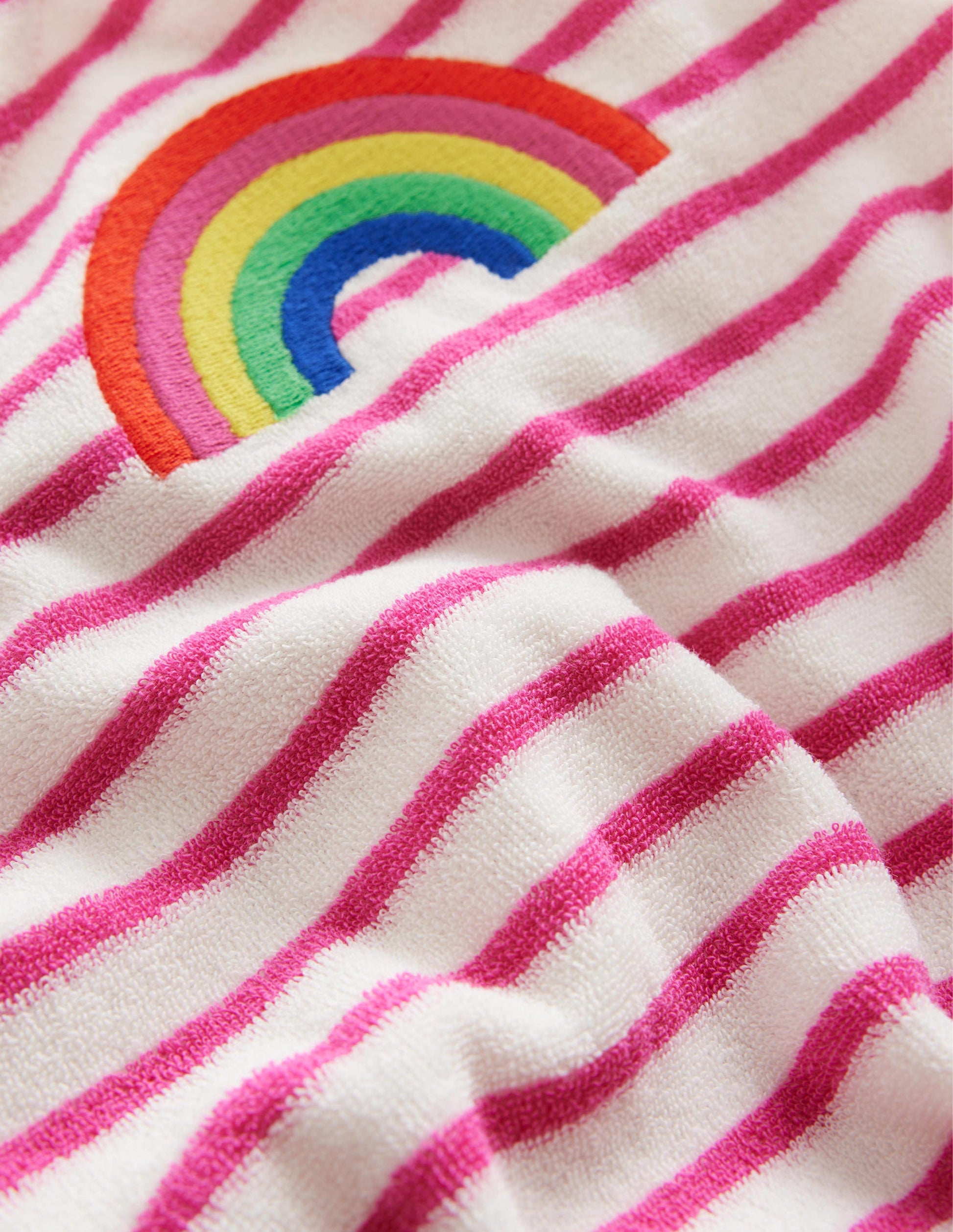Embroidered Towelling Top-Tickled Pink/Ivory Rainbow-3