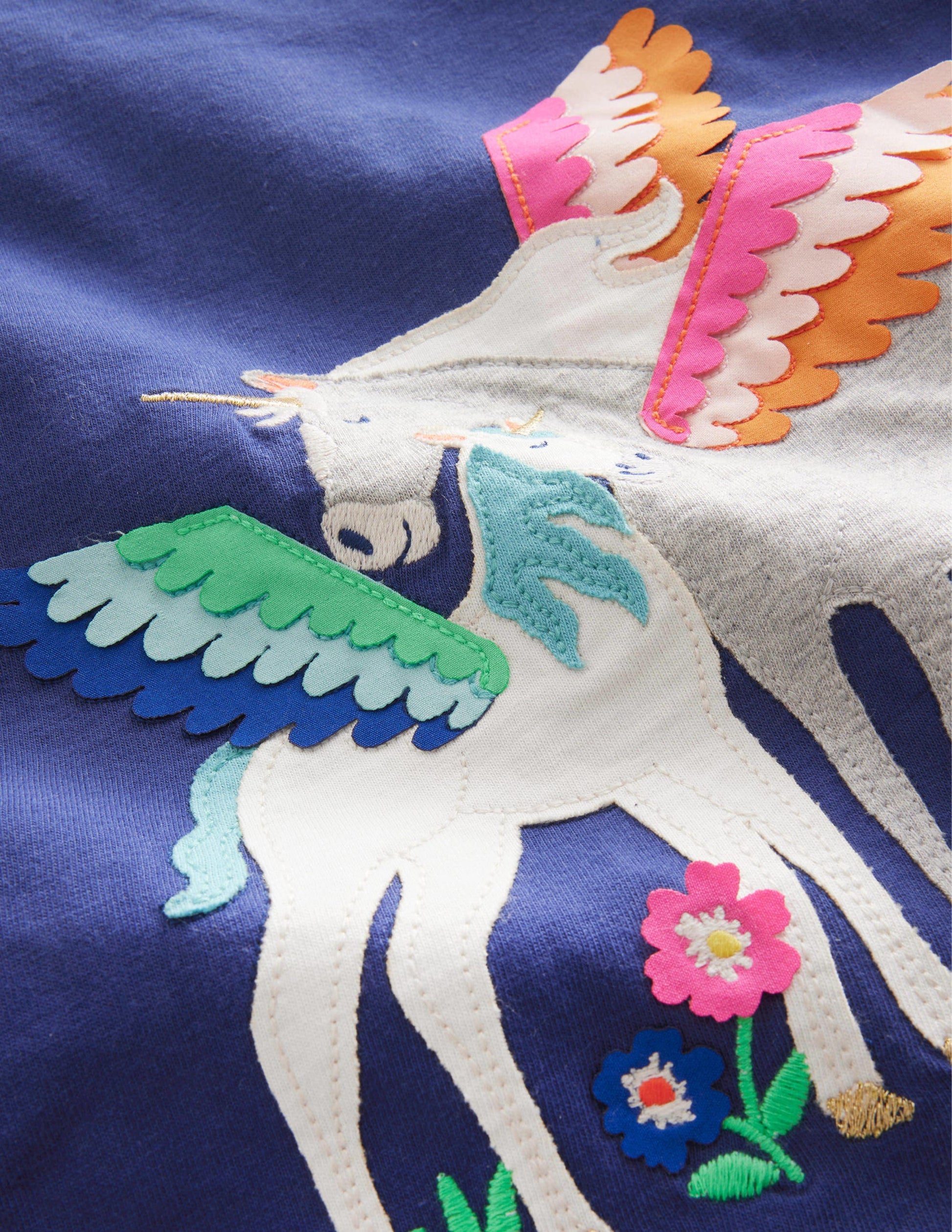T-Shirt mit Puffärmeln und Applikation-Sanftes Segelblau, Einhörner-3