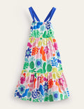 Gestuftes Jersey-Midikleid-Bunt, Urlaubs-Blumenmuster