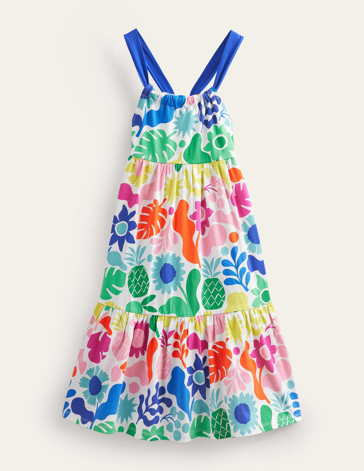 Gestuftes Jersey-Midikleid-Bunt, Urlaubs-Blumenmuster-1