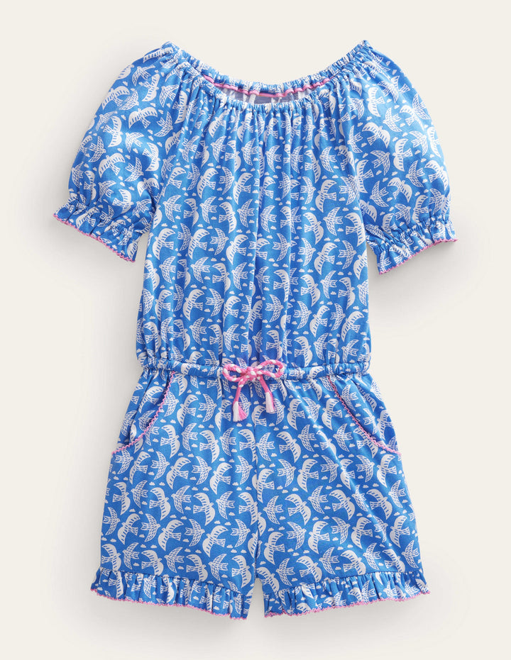 Printed Jersey Playsuit-Cabana Blue Birds
