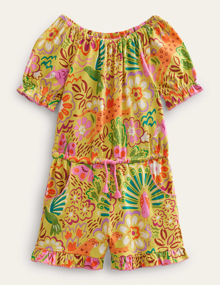 Printed Jersey Playsuit-Gooseberry Yellow Floral