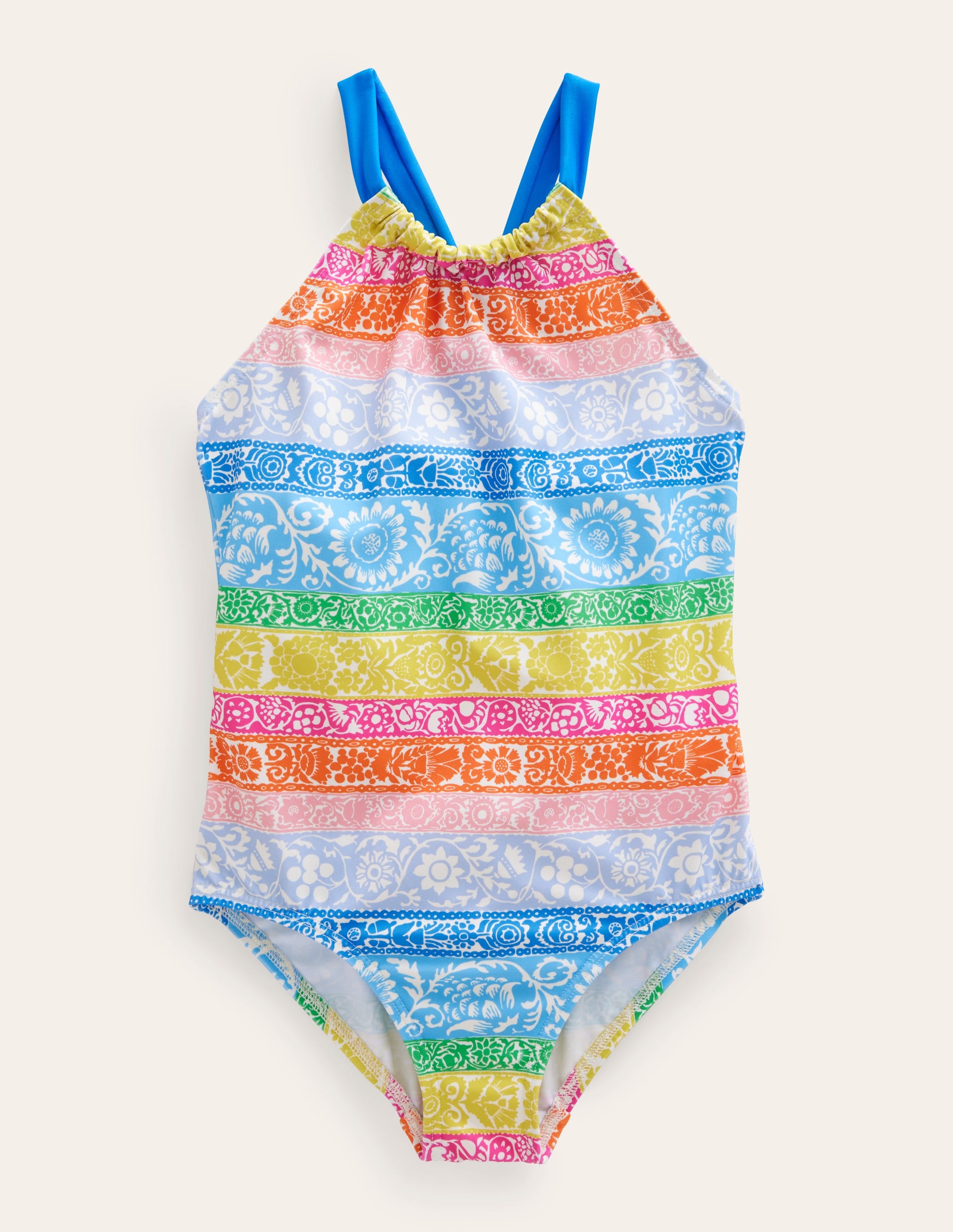 Maillot de bain échancré dans le dos-Ivoire, rayé papier-peint multi - Image 1