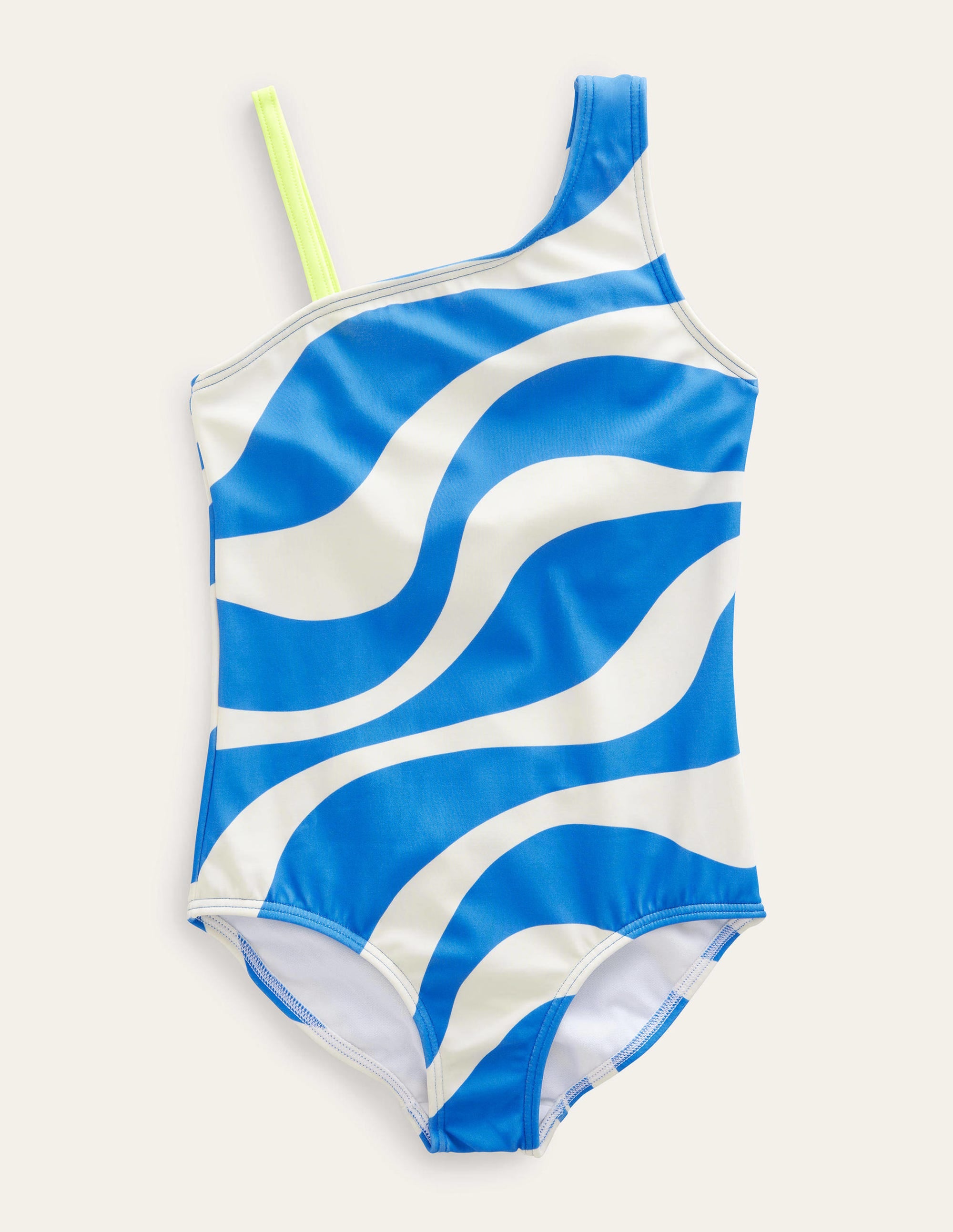 Maillot de bain asymétrique-Vague ivoire et bleu cabanon - Image 1