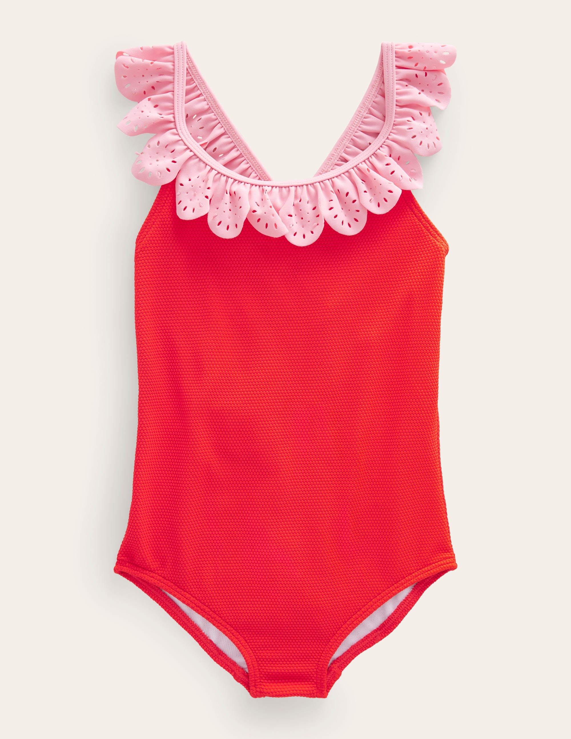 Maillot de bain volanté à broderie anglaise-Feu - Image 1