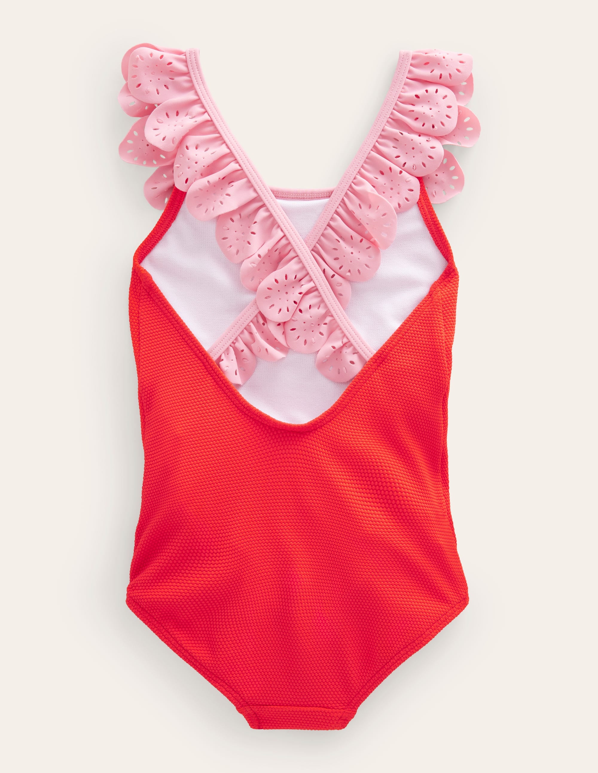 Maillot de bain volanté à broderie anglaise-Feu - Image 2