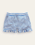 Short en éponge à ourlet volanté-Bleu cabanon/ivoire