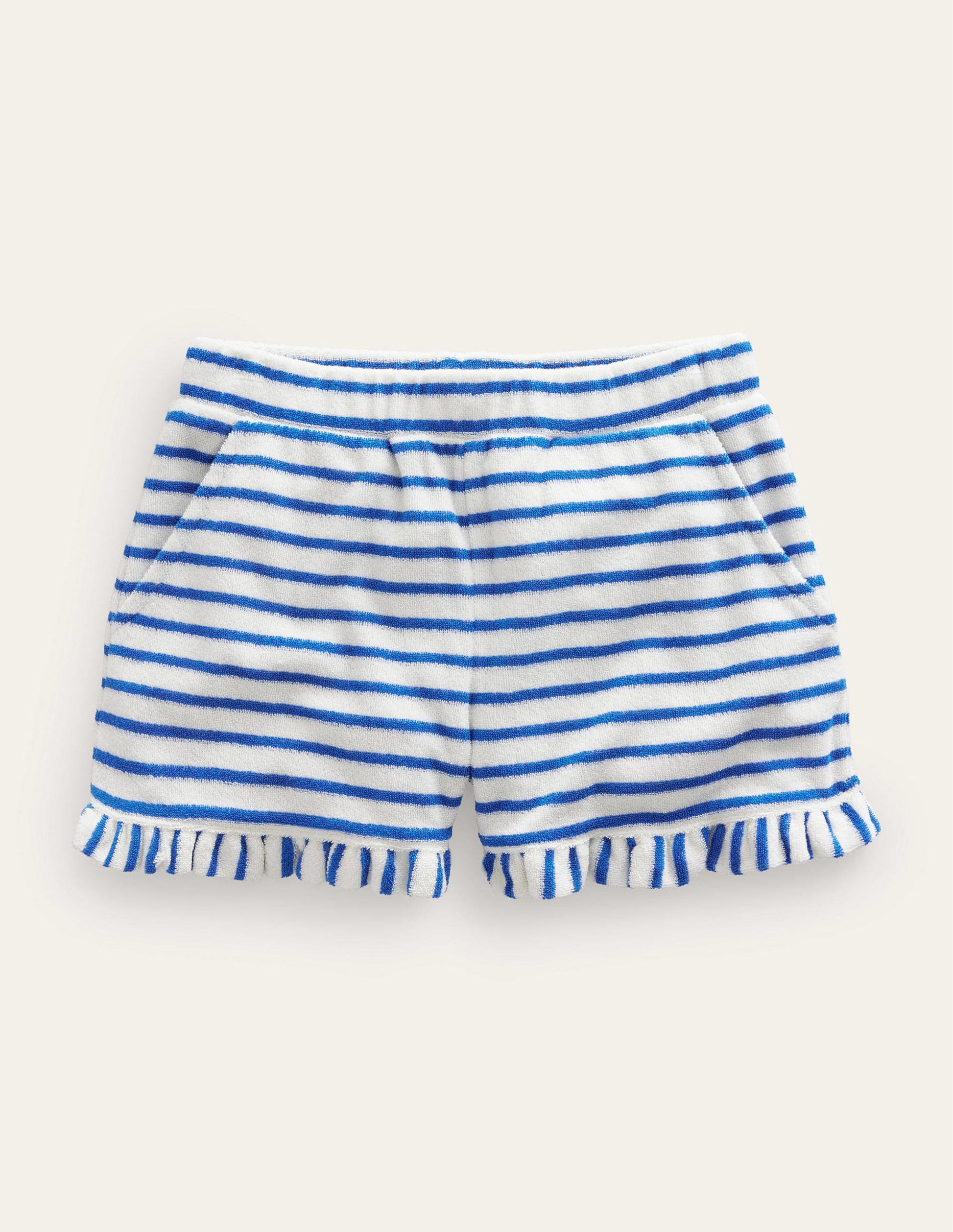 Short en éponge à ourlet volanté-Bleu cabanon/ivoire-1