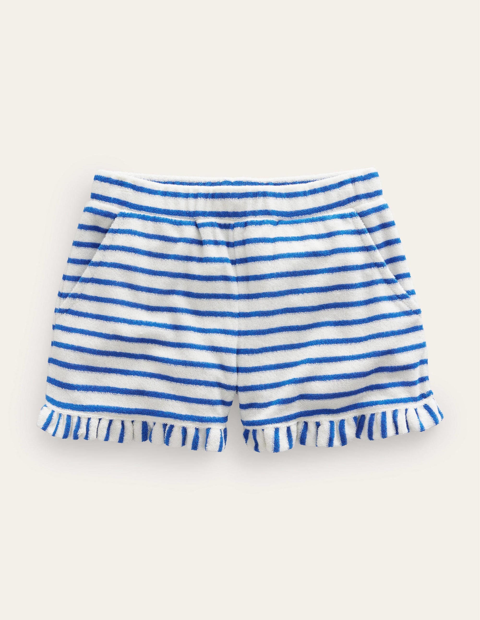 Short en éponge à ourlet volanté-Bleu cabanon/ivoire - Image 1