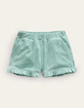 Frottee-Shorts mit Rüschensaum-Ozeangrün