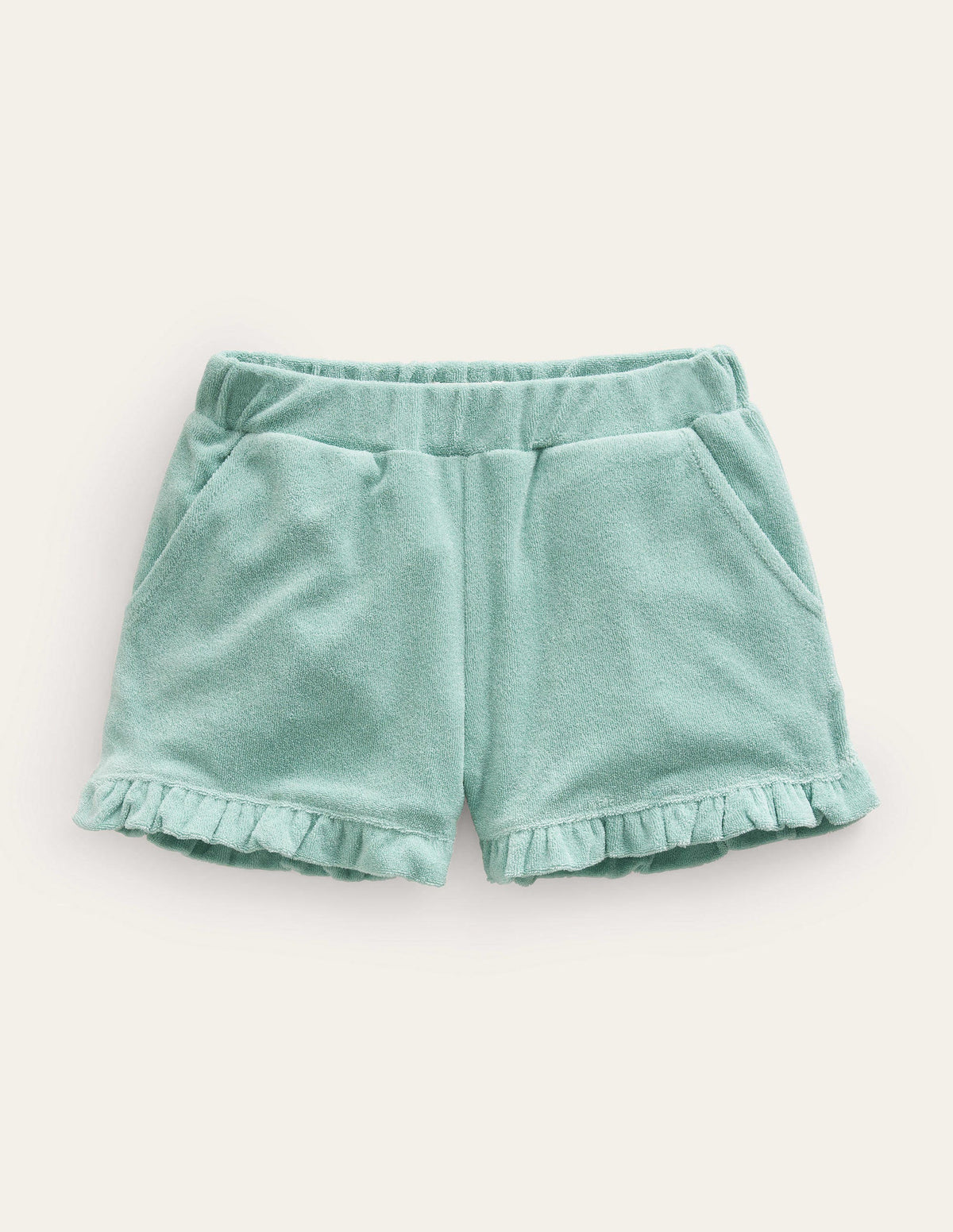 Frottee-Shorts mit Rüschensaum-Ozeangrün - Image 1