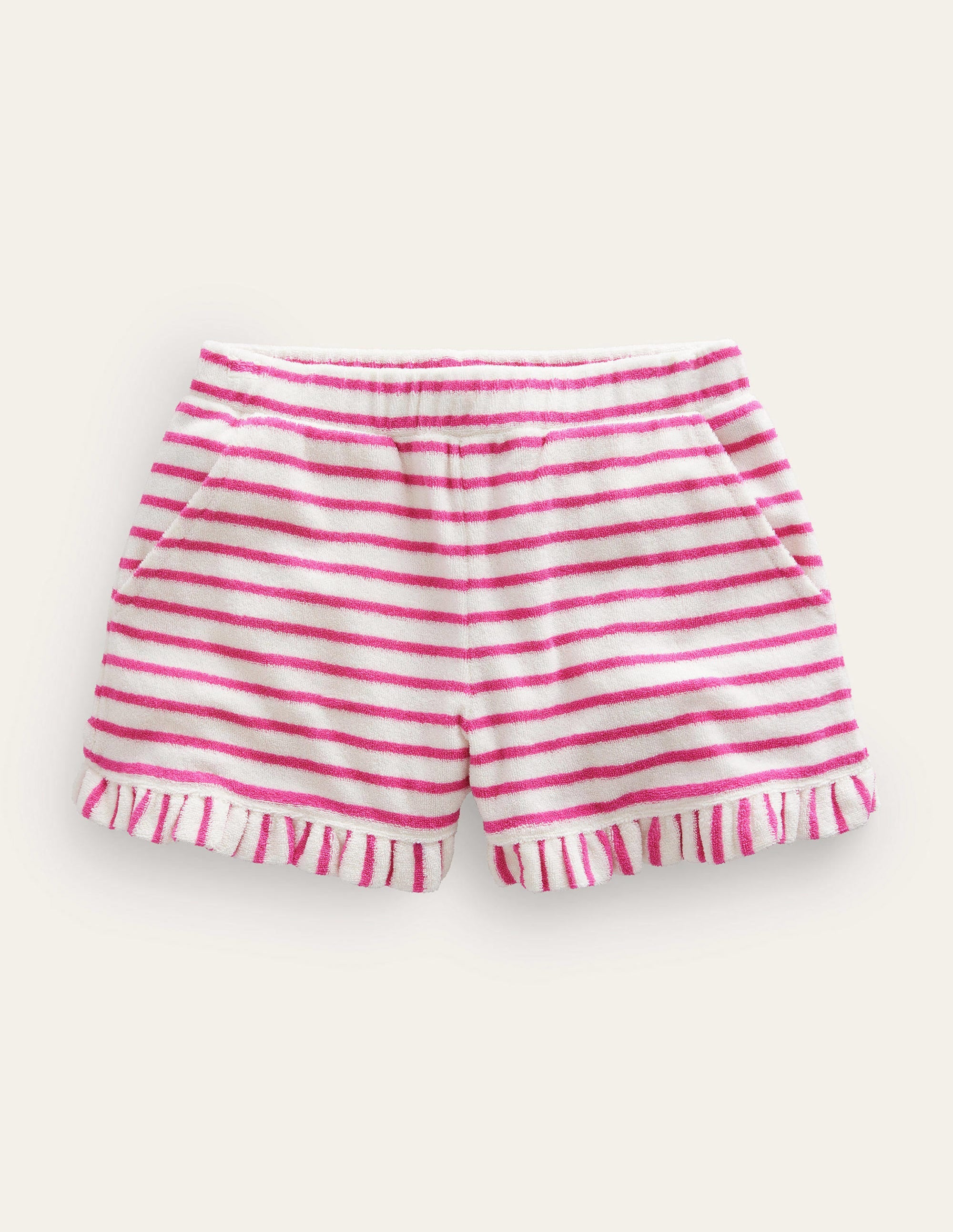 Short en éponge à ourlet volanté-Rose bonheur/ivoire - Image 1