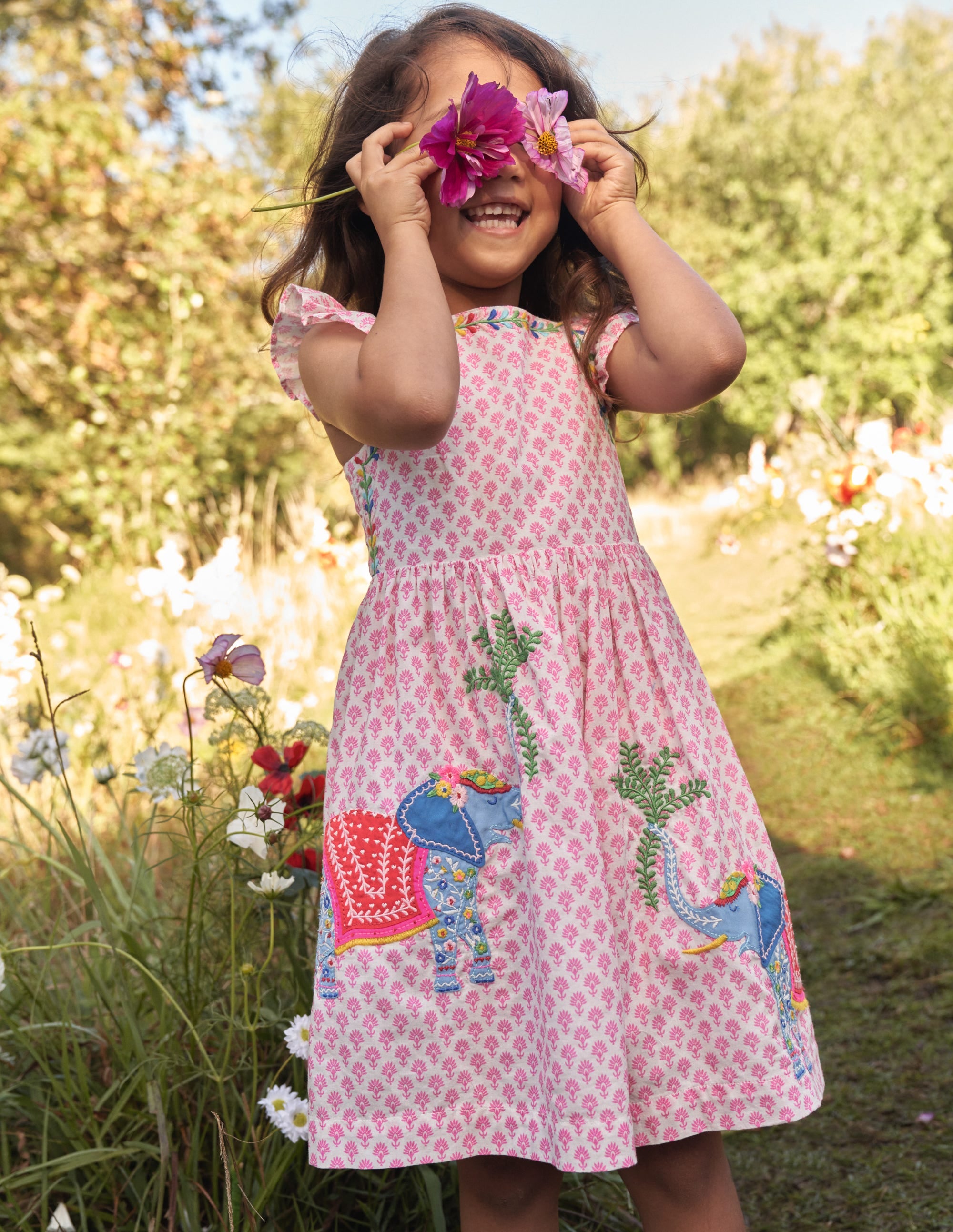 Webkleid mit Applikation-Pflaumenblütenrosa, Holzschnittmuster - Image 4