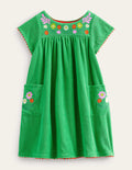 Embroidered Towelling Dress-Aloe Green Flowers