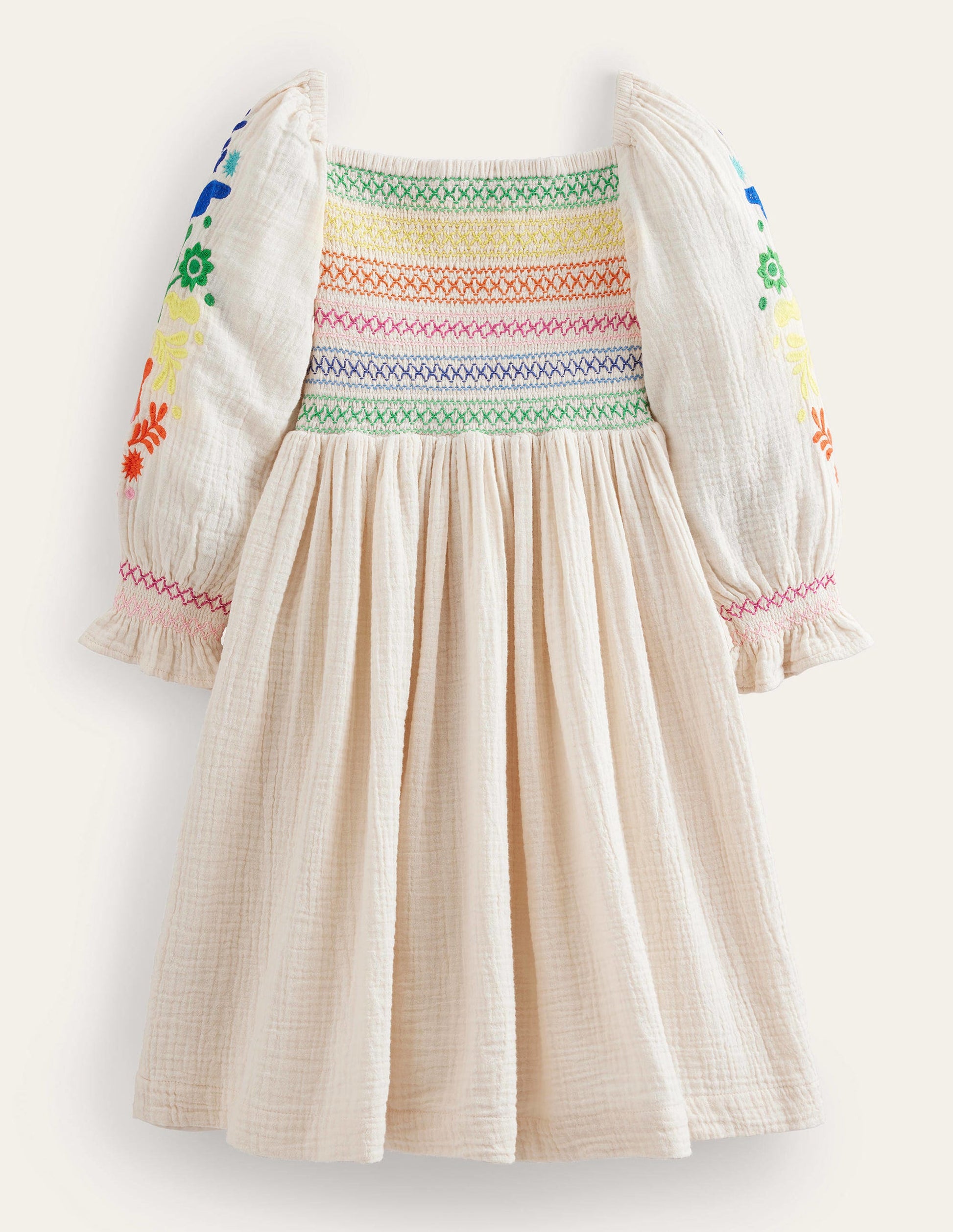 Webkleid mit gesmoktem Oberteil-Vanille-2