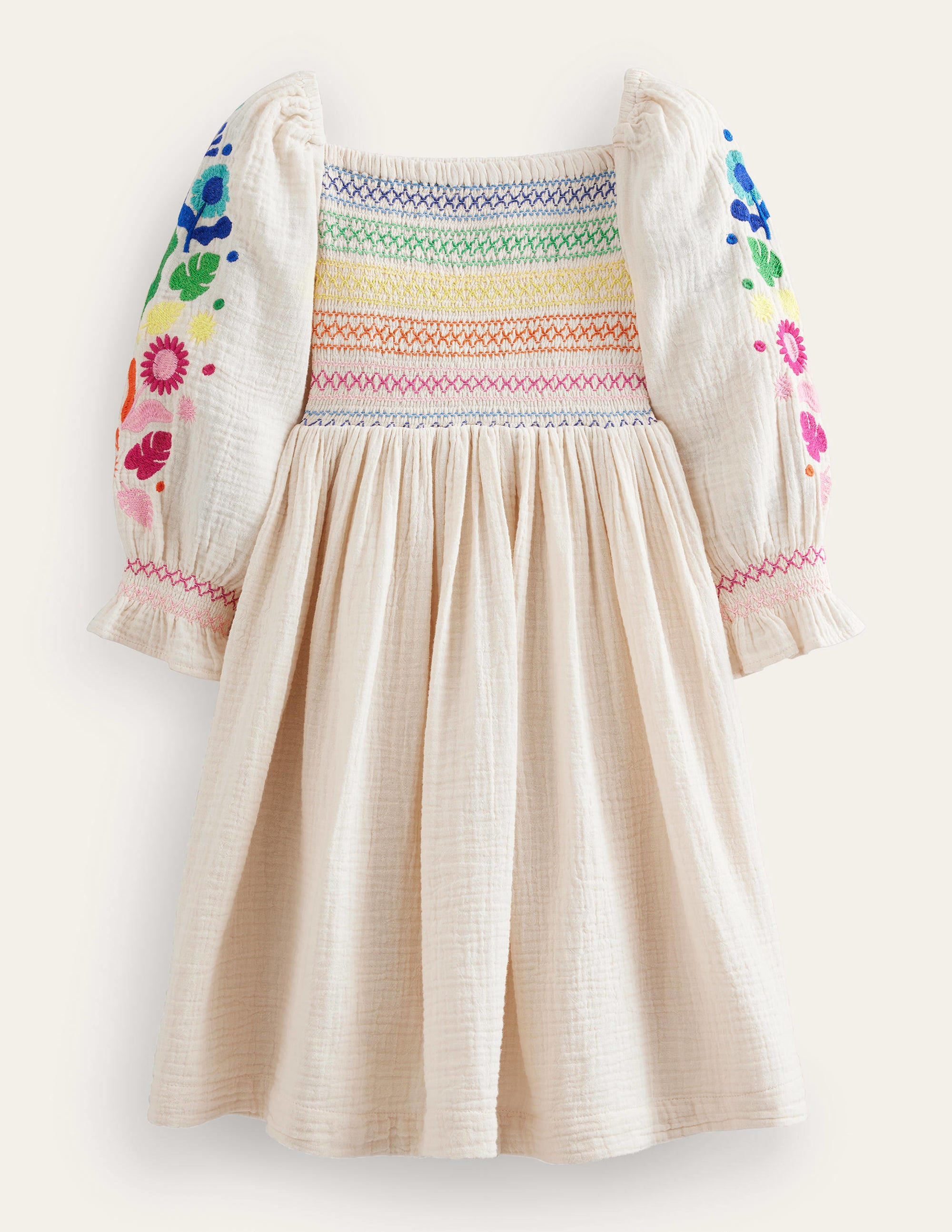 Webkleid mit gesmoktem Oberteil-Vanille - Image 1