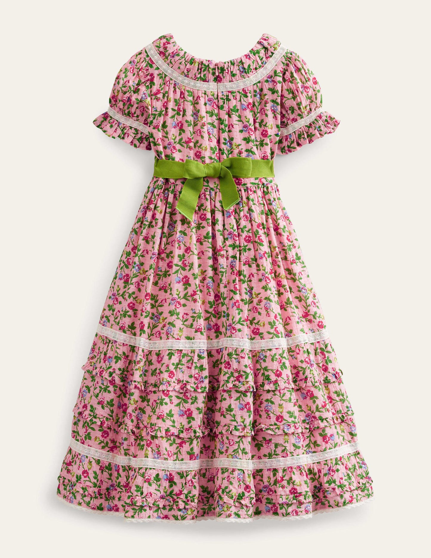 Printed Lace Trim Party Dress-Rambling Rose Pink