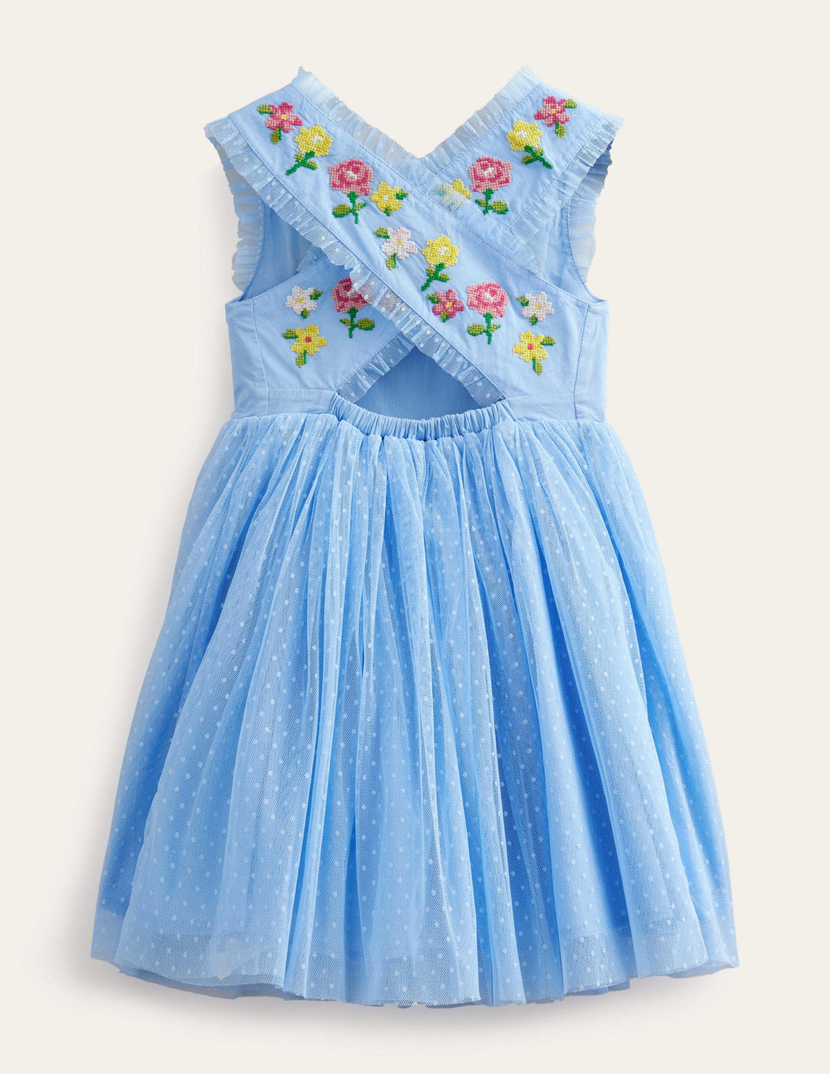 Besticktes Kleid mit überkreuzten Trägern-Hellblau - Image 2