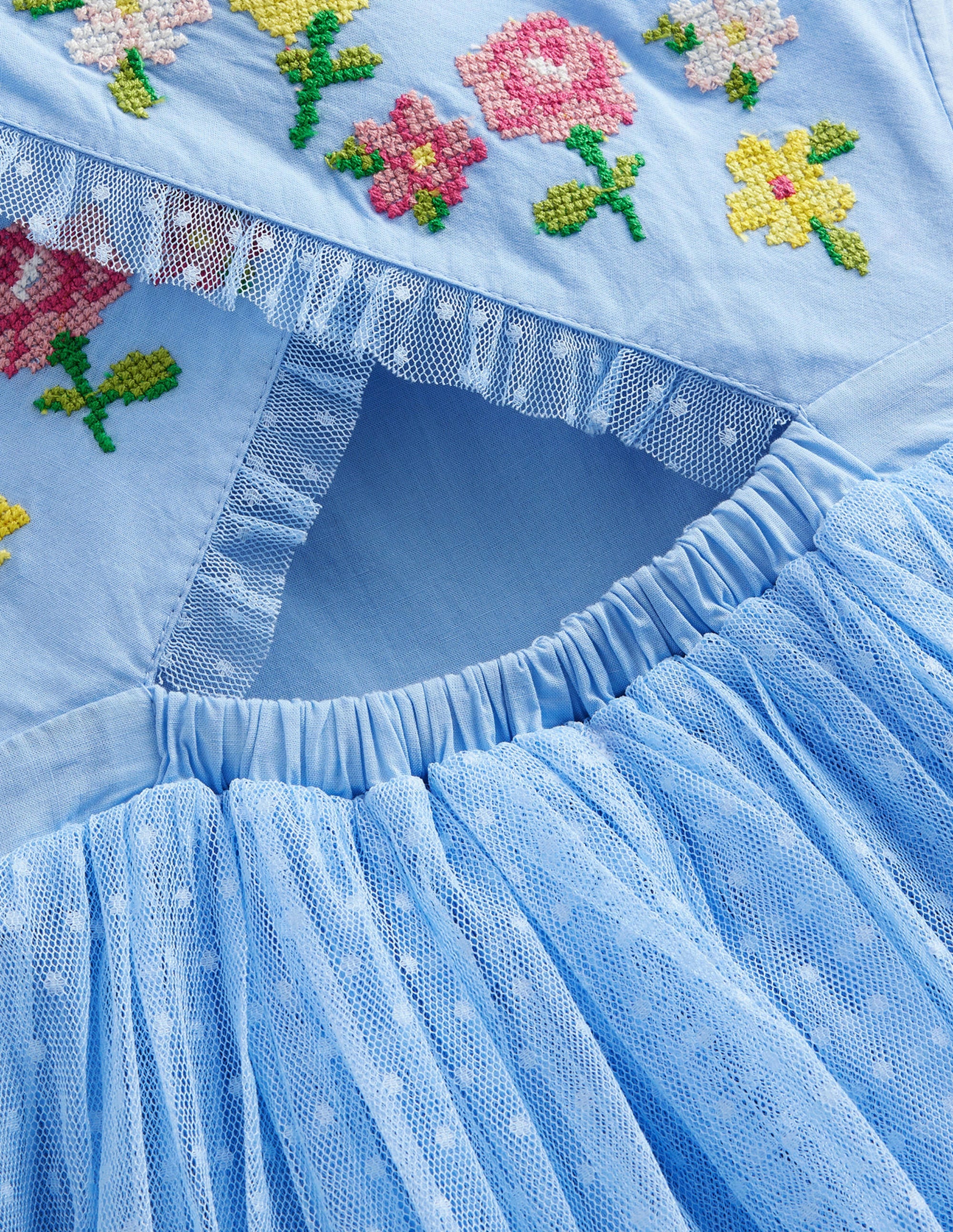 Besticktes Kleid mit überkreuzten Trägern-Hellblau - Image 3
