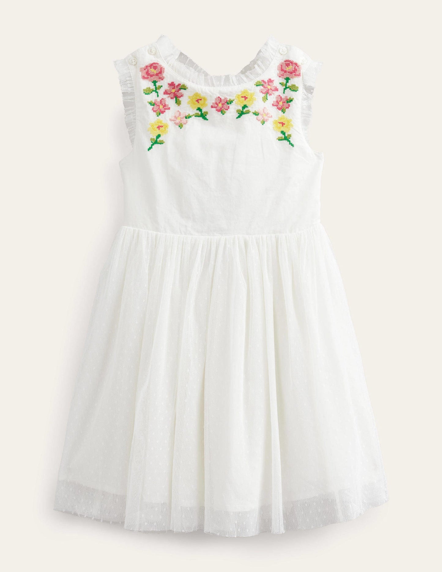 Embroidered Cross-Back Dress-Ivory