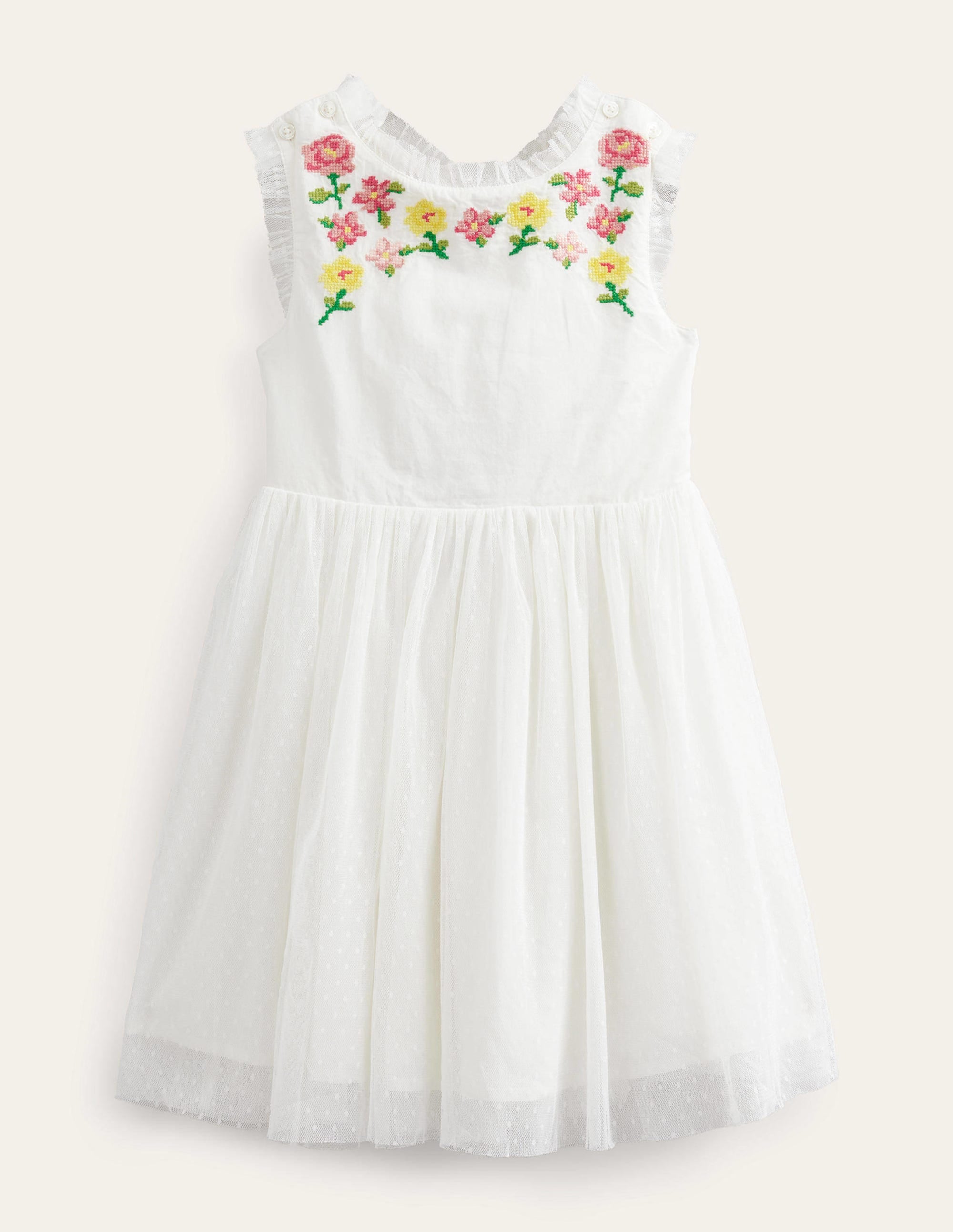 Besticktes Kleid mit überkreuzten Trägern-Naturweiß - Image 1