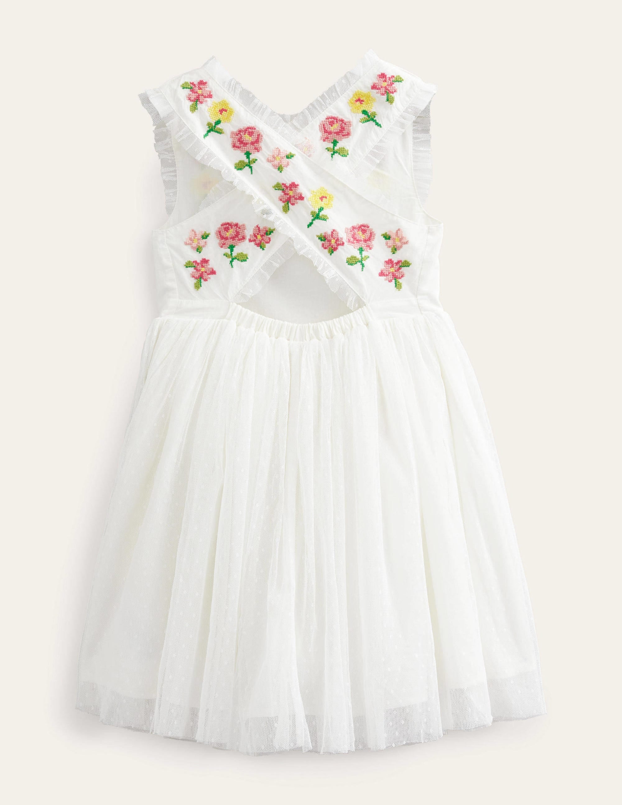 Besticktes Kleid mit überkreuzten Trägern-Naturweiß - Image 2