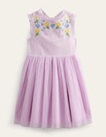 Besticktes Kleid mit überkreuzten Trägern-Blasses Violett