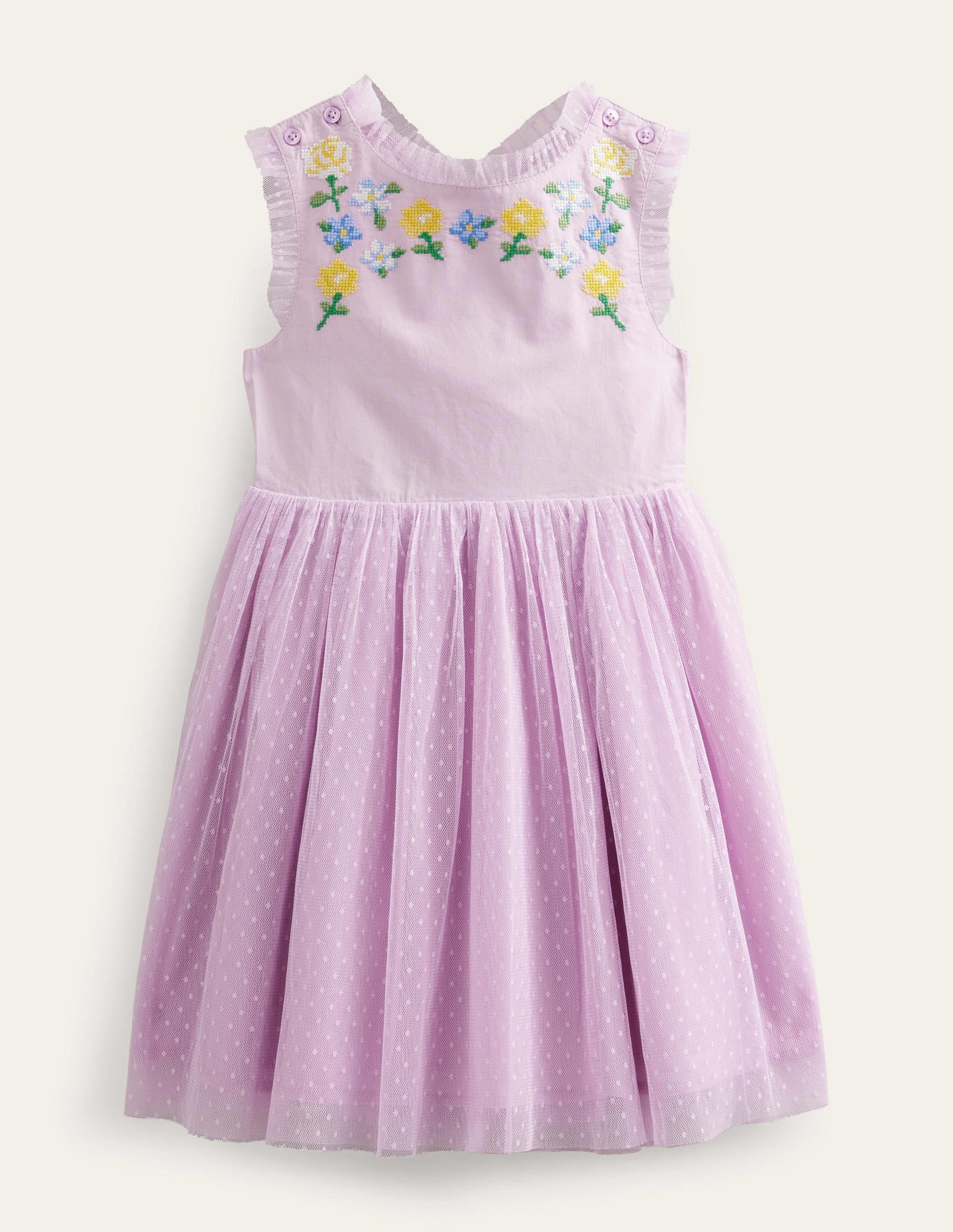 Besticktes Kleid mit überkreuzten Trägern-Blasses Violett - Image 1