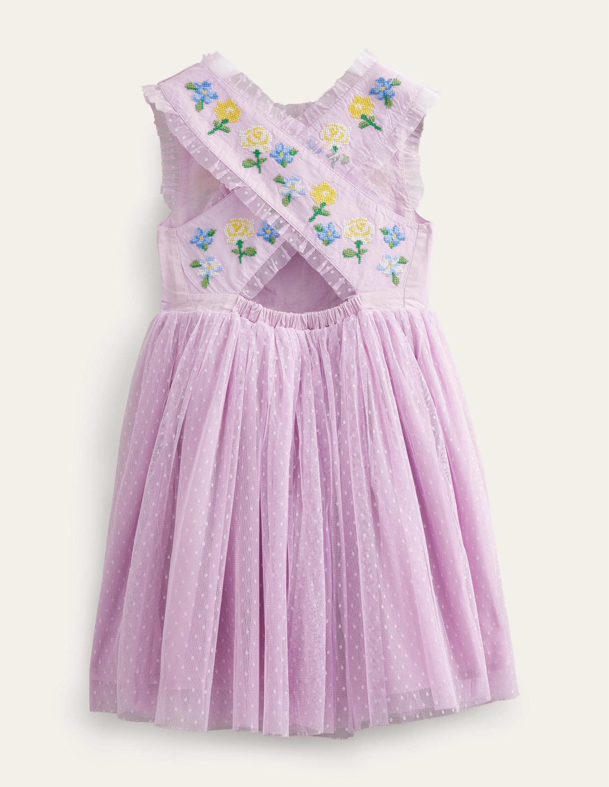 Besticktes Kleid mit überkreuzten Trägern-Blasses Violett - Image 2