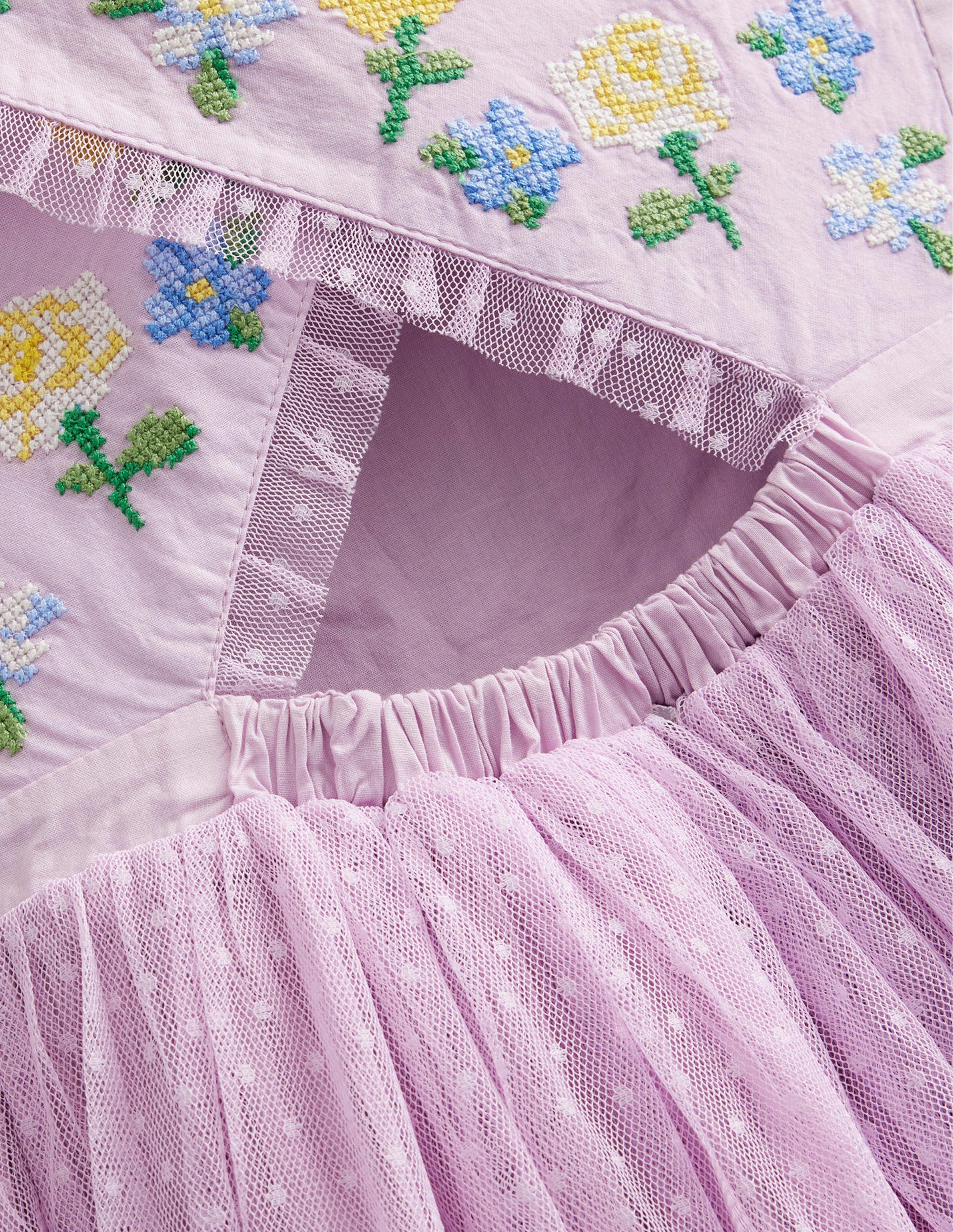 Besticktes Kleid mit überkreuzten Trägern-Blasses Violett - Image 3