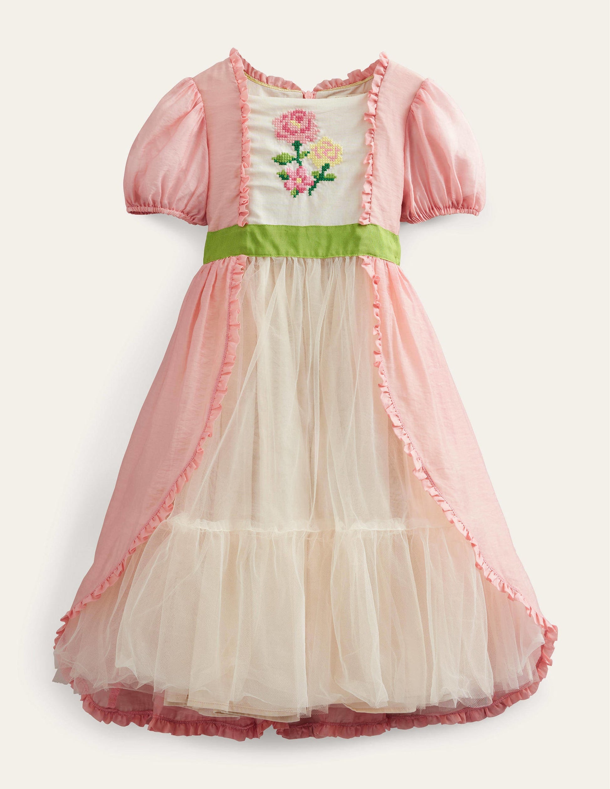 Robe brodée à manches bouffantes-Rose Provence poudré-1