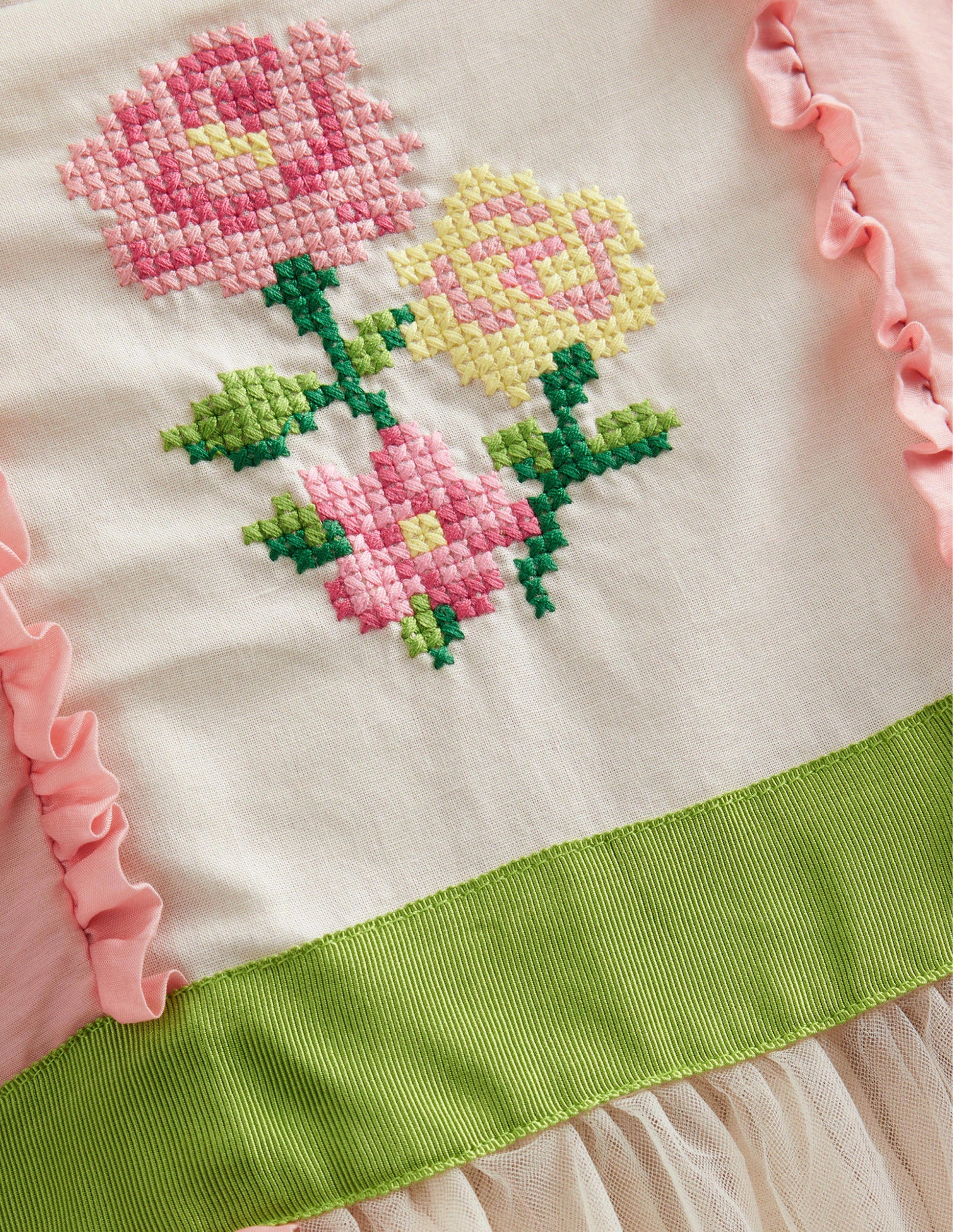Robe brodée à manches bouffantes-Rose Provence poudré-3