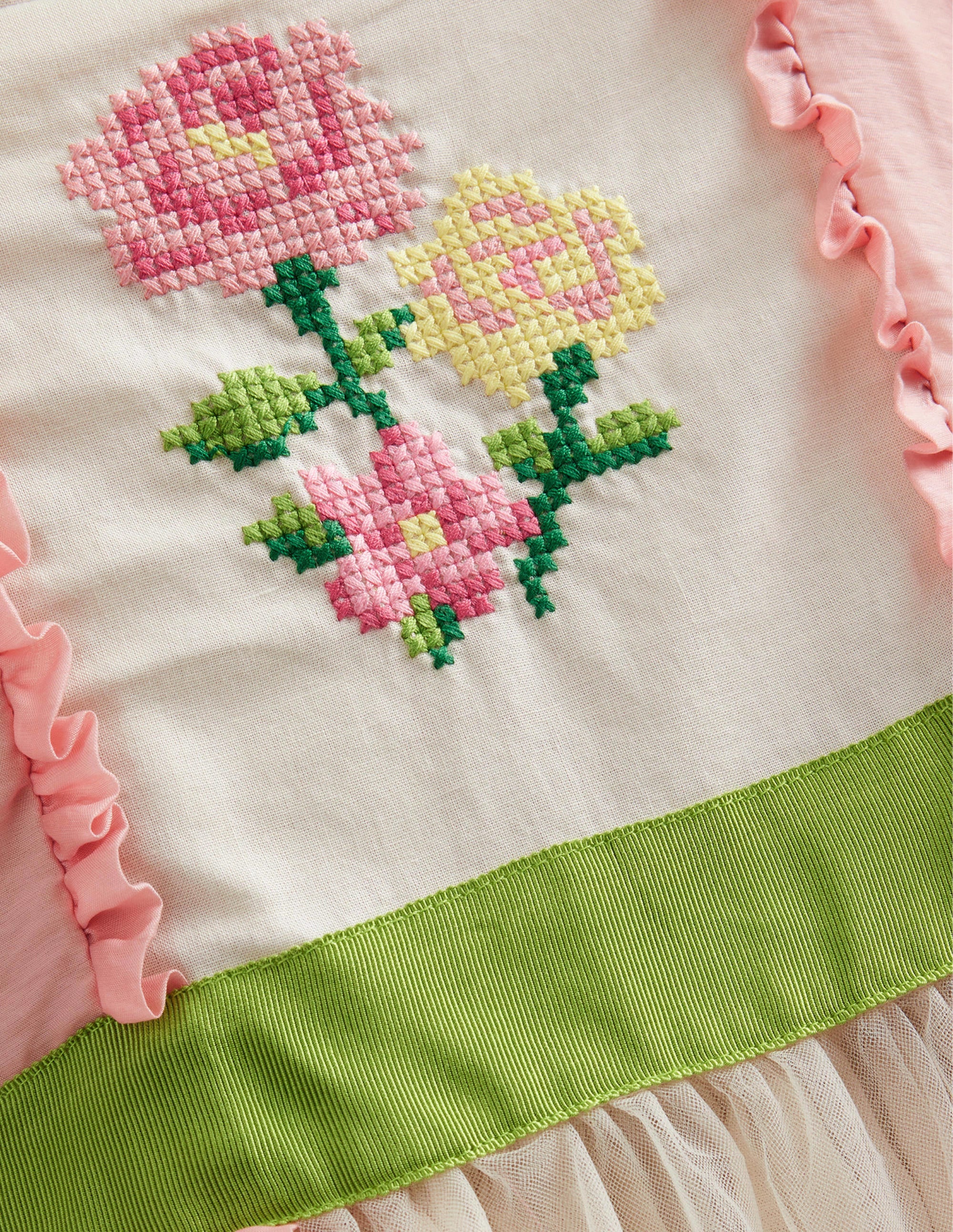 Robe brodée à manches bouffantes-Rose Provence poudré - Image 3