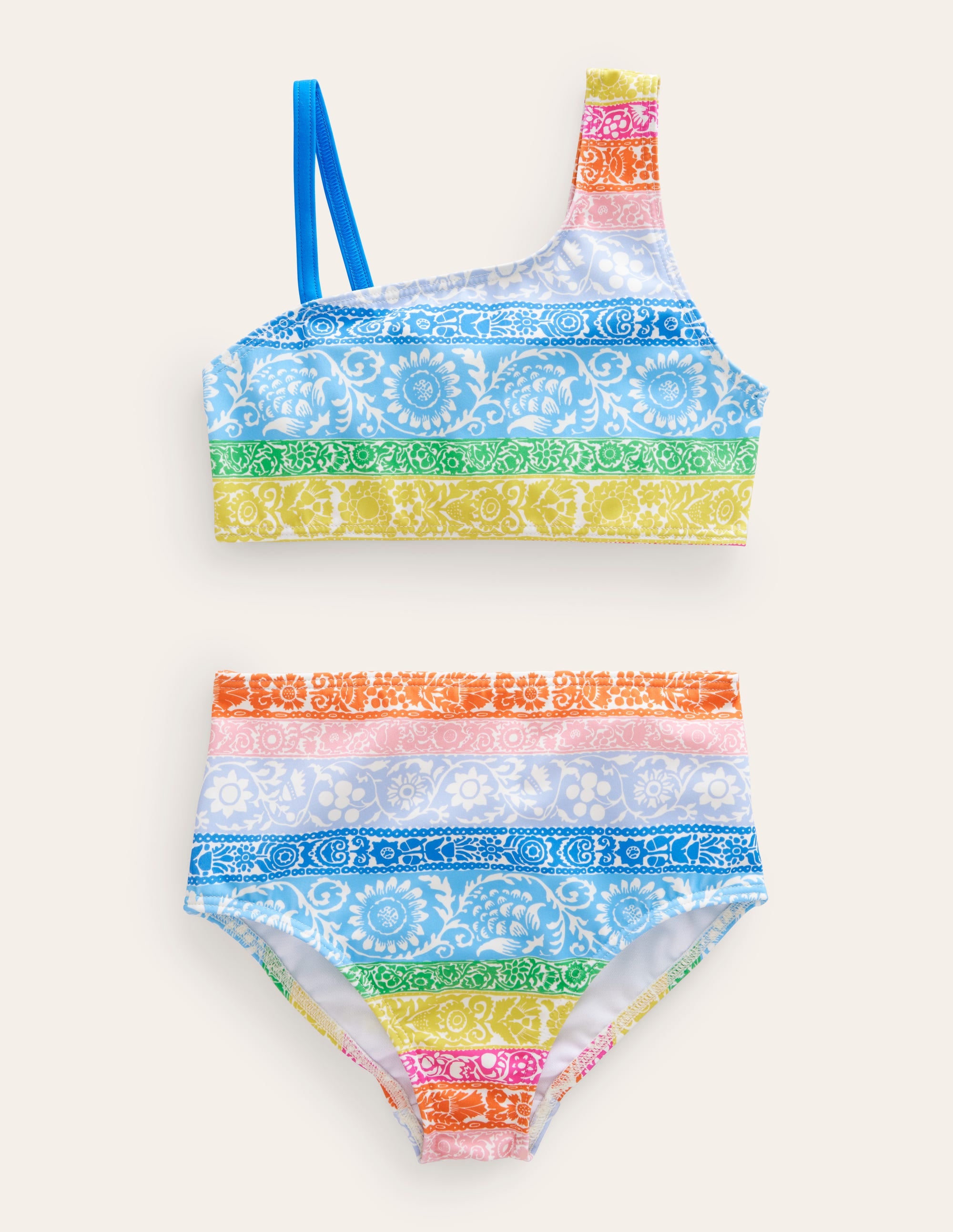 One-Shoulder-Bikini-Naturweiß/Bunt, Tapetenstreifen - Image 1