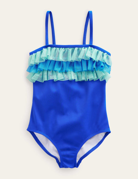 Tulle Frill Swimsuit-Cobalt
