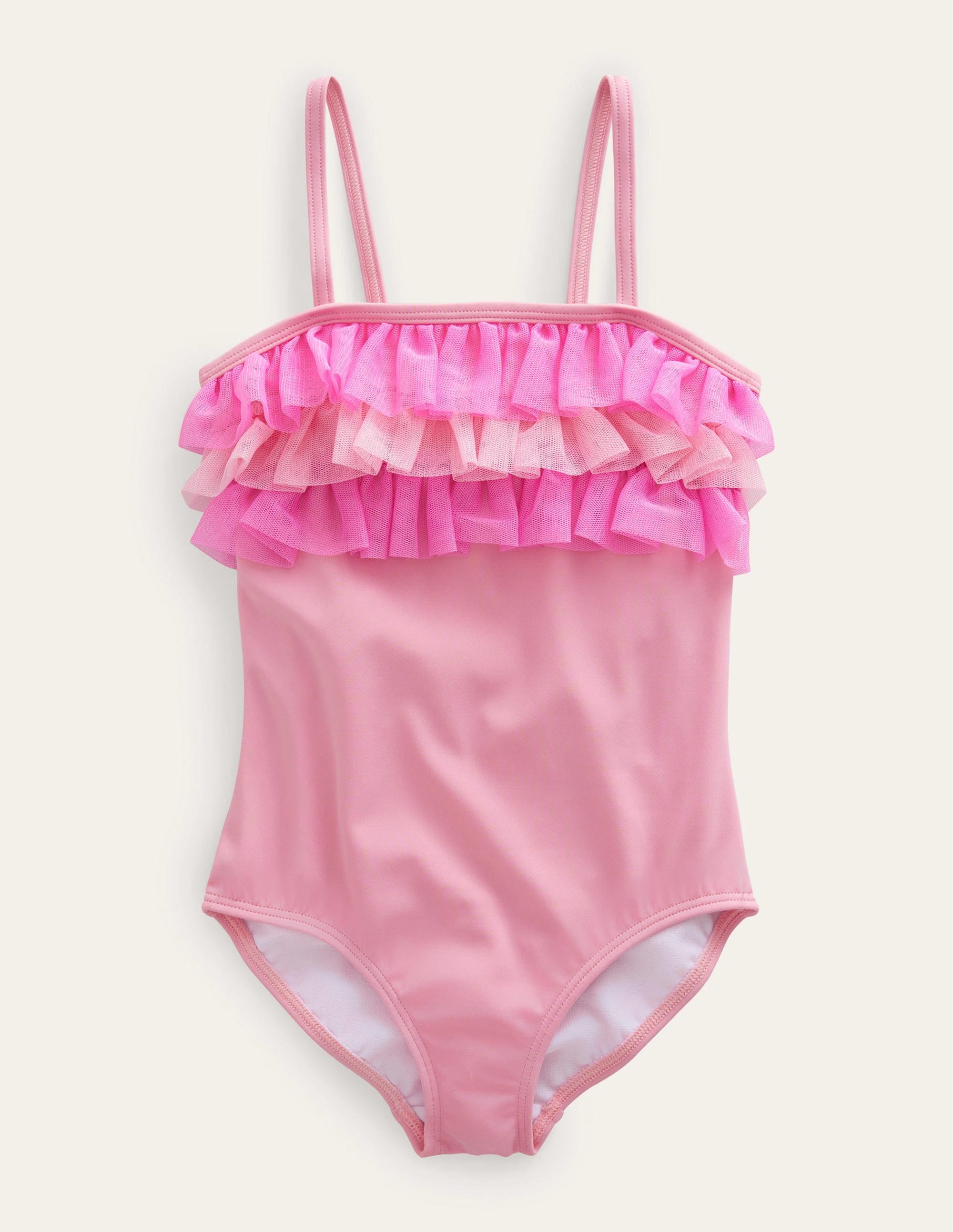 Maillot de bain volanté en tulle-Rose fluo - Image 1