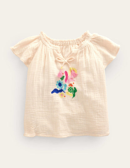 Beachy Embroidered Top-Ivory
