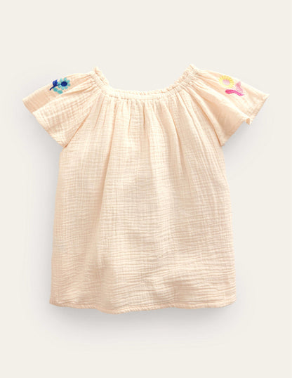 Beachy Embroidered Top-Ivory