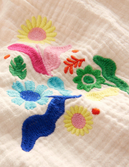 Beachy Embroidered Top-Ivory