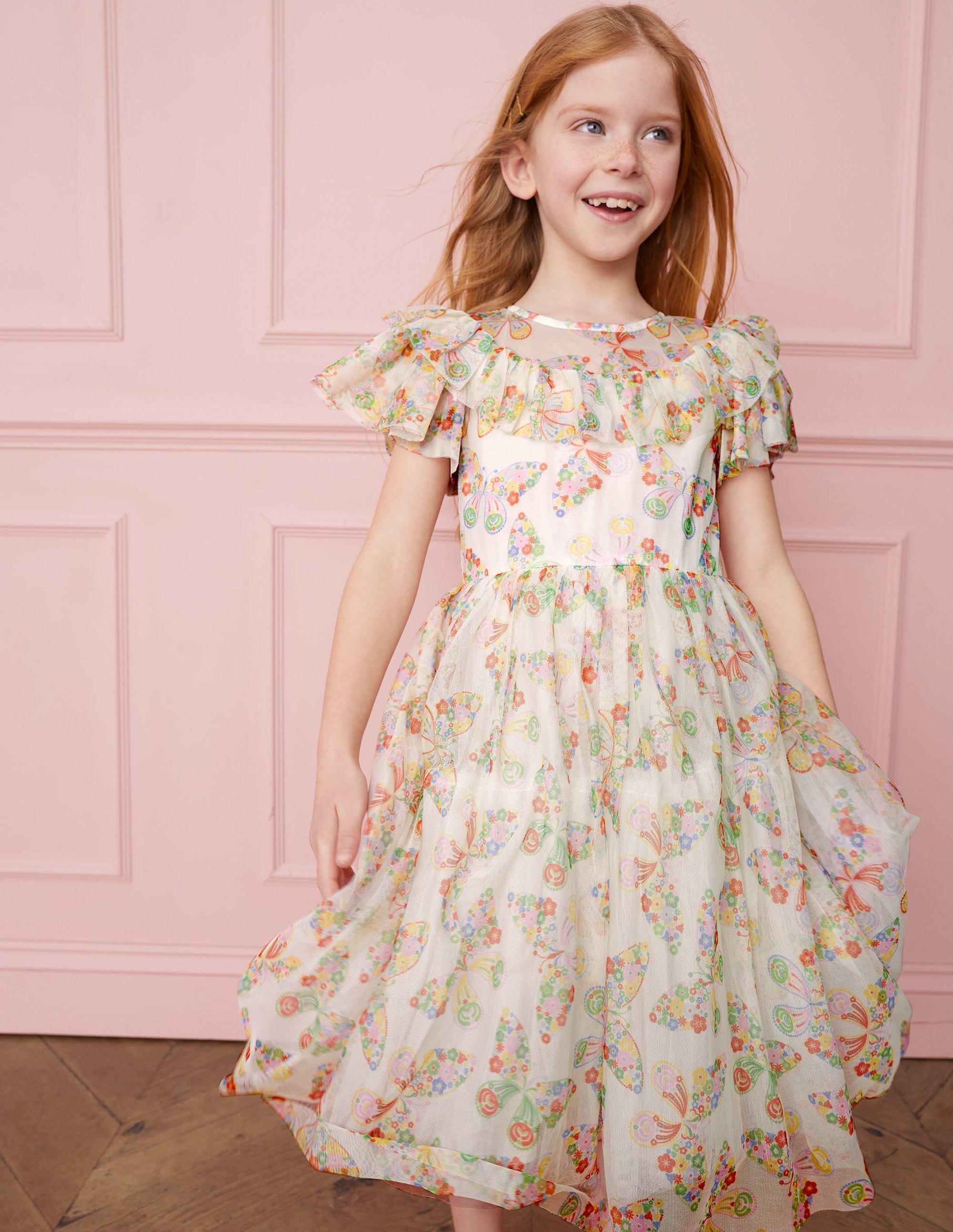 Tüllkleid mit Rüschen-Naturweiß/Bunt, Schmetterlinge - Image 4