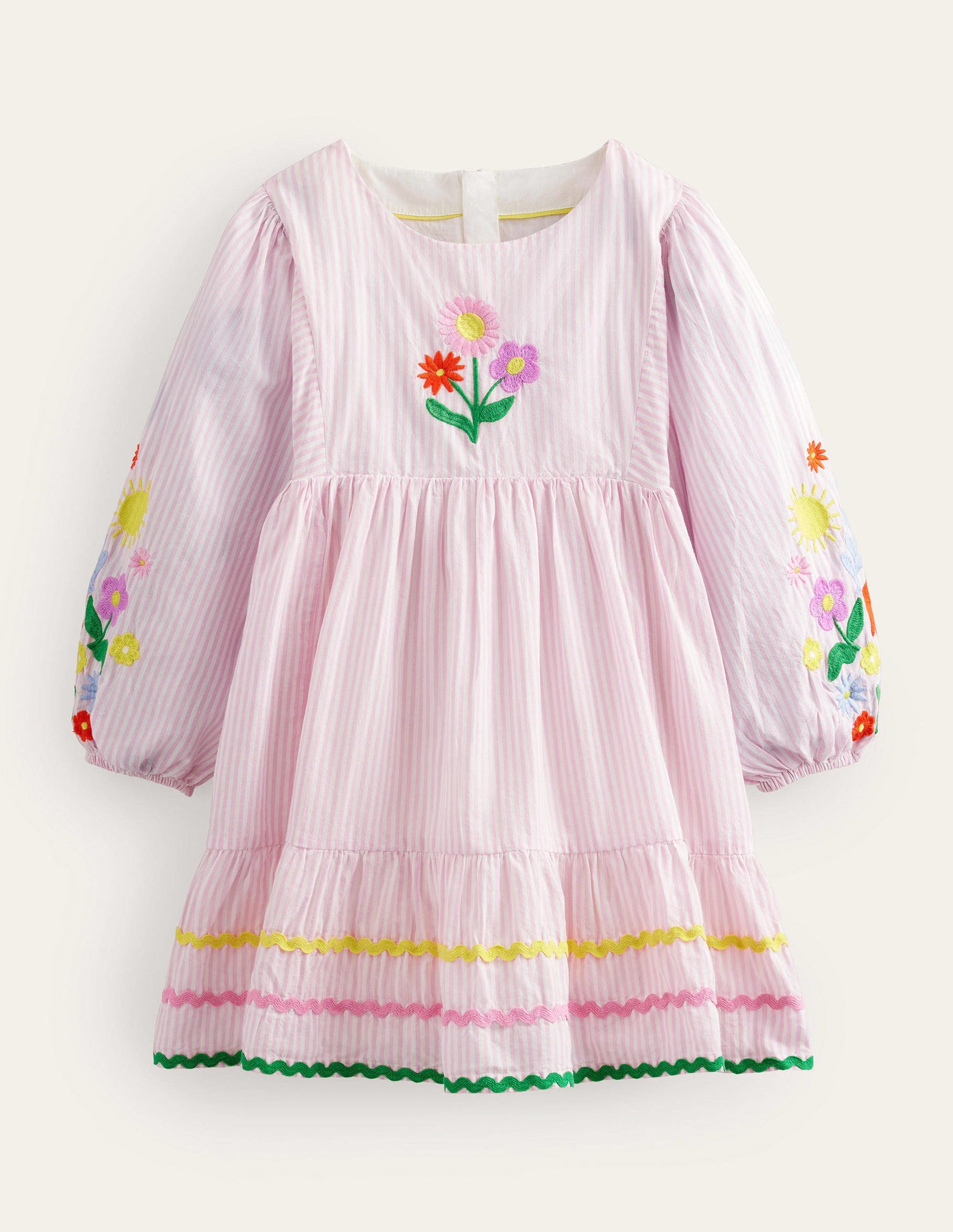 Robe rayée et brodée-Rose camée-1